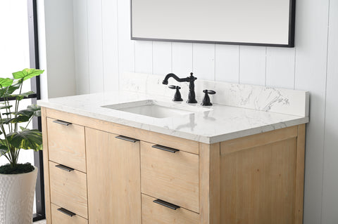Brady 48" Mid-century Vanity Set with Carrara White Quartz Top - Teak White