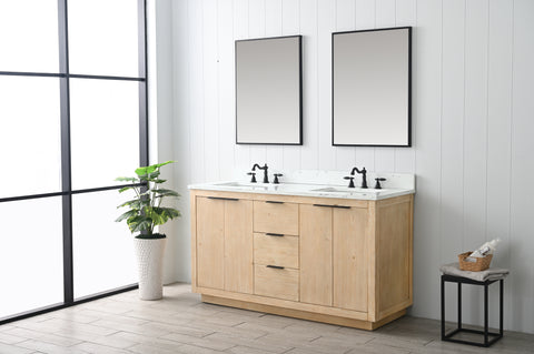 Brady 60" Mid-century Vanity Set with Carrara White Quartz Top - Teak White