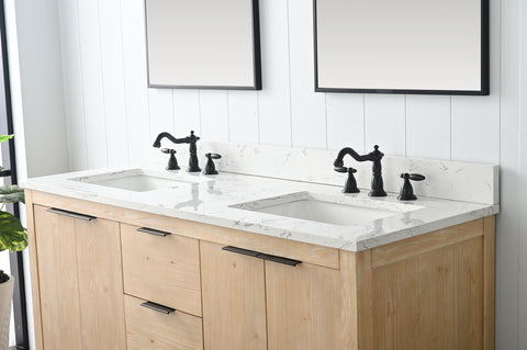 Brady 60" Mid-century Vanity Set with Carrara White Quartz Top - Teak White