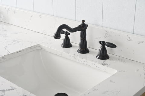 Brady 60" Mid-century Vanity Set with Carrara White Quartz Top - Teak White