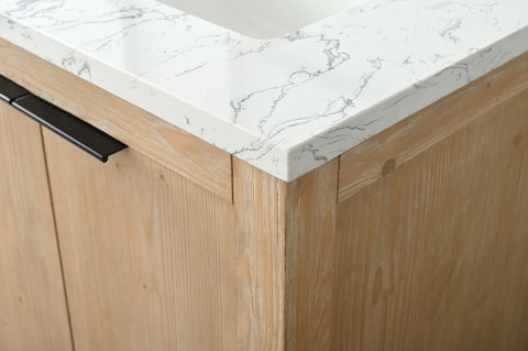 Brady 60" Mid-century Vanity Set with Carrara White Quartz Top - Teak White