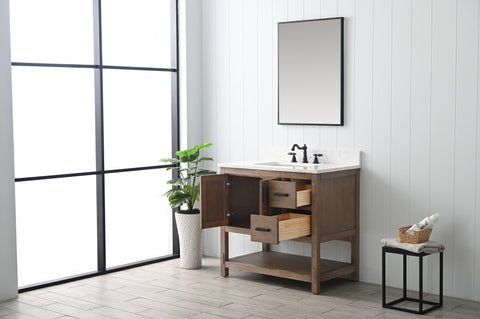 Harvey 36" Rustic Modern Farmhouse Vanity with Carrara White Top - Brown Spruce