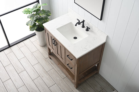 Harvey 36" Rustic Modern Farmhouse Vanity with Carrara White Top - Brown Spruce