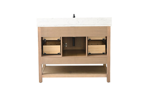 Harvey 42" Rustic Modern Farmhouse Vanity with Carrara White Top - Teak White