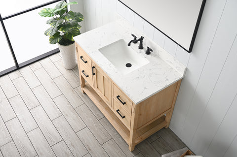 Harvey 42" Rustic Modern Farmhouse Vanity with Carrara White Top - Teak White