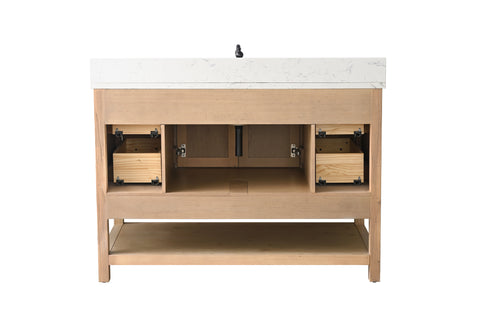 Harvey 48" Rustic Modern Farmhouse Vanity with Carrara White Top - Teak White