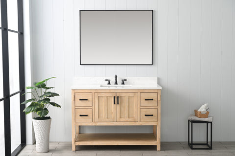 Harvey 48" Rustic Modern Farmhouse Vanity with Carrara White Top - Teak White