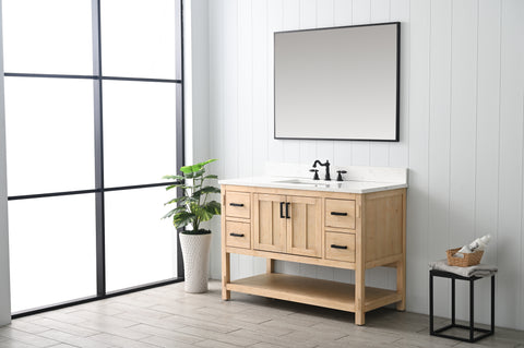 Harvey 48" Rustic Modern Farmhouse Vanity with Carrara White Top - Teak White