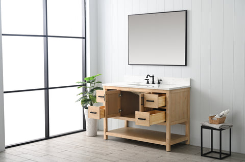 Harvey 48" Rustic Modern Farmhouse Vanity with Carrara White Top - Teak White