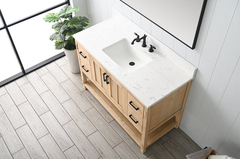 Harvey 48" Rustic Modern Farmhouse Vanity with Carrara White Top - Teak White