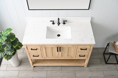 Harvey 48" Rustic Modern Farmhouse Vanity with Carrara White Top - Teak White