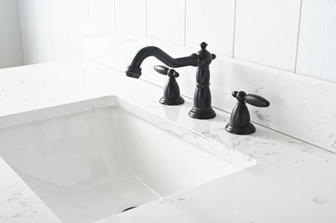 Harvey 48" Rustic Modern Farmhouse Vanity with Carrara White Top - Teak White
