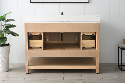 Harvey 48" Rustic Modern Farmhouse Vanity with Carrara White Top - Teak White