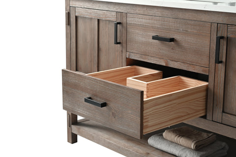 Harvey 60" -  Rustic Modern Farmhouse Vanity with Carrara White Top - Brown Spruce (Single Sink) (SOLD OUT)