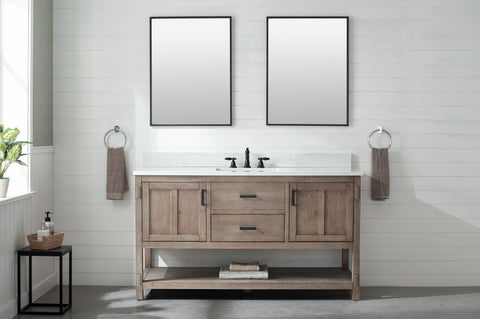 Harvey 60" -  Rustic Modern Farmhouse Vanity with Carrara White Top - Brown Spruce (Single Sink) (SOLD OUT)