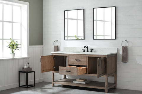 Harvey 60" -  Rustic Modern Farmhouse Vanity with Carrara White Top - Brown Spruce (Single Sink) (SOLD OUT)