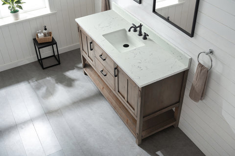 Harvey 60" -  Rustic Modern Farmhouse Vanity with Carrara White Top - Brown Spruce (Single Sink) (SOLD OUT)