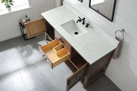 Harvey 60" -  Rustic Modern Farmhouse Vanity with Carrara White Top - Brown Spruce (Single Sink) (SOLD OUT)