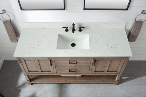 Harvey 60" -  Rustic Modern Farmhouse Vanity with Carrara White Top - Brown Spruce (Single Sink) (SOLD OUT)