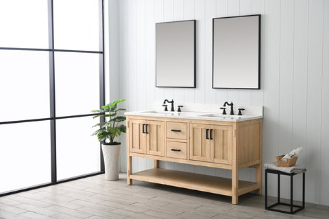 Harvey 60" Rustic Modern Farmhouse Vanity with Carrara White Top - Teak White