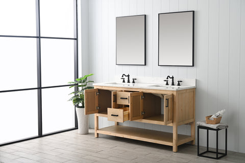 Harvey 60" Rustic Modern Farmhouse Vanity with Carrara White Top - Teak White