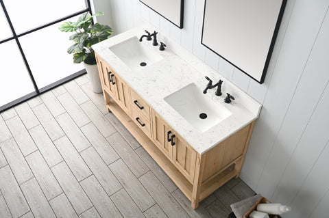 Harvey 60" Rustic Modern Farmhouse Vanity with Carrara White Top - Teak White
