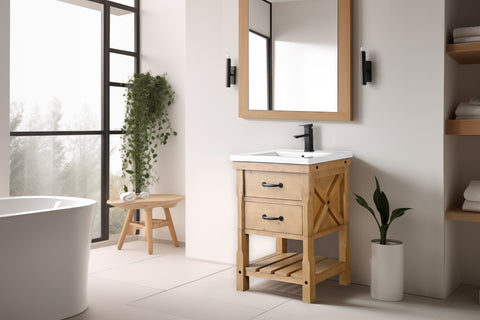 Jack 24" Rustic Modern Farmhouse Vanity with White Top - Natural