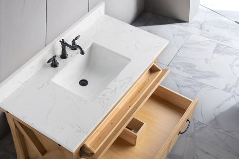 Jack 42" Rustic Modern Farmhouse Vanity with Carrara White Top - Natural