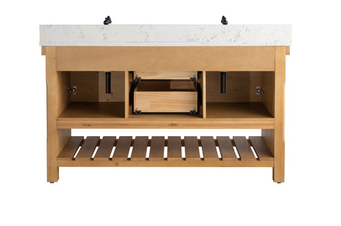 Jack 60" Rustic Modern Farmhouse Vanity with Carrara White Top - Natural