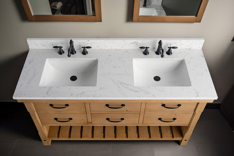 Jack 60" Rustic Modern Farmhouse Vanity with Carrara White Top - Natural