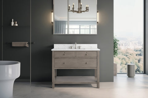 Katie 42" Modern Farmhouse Vanity with Carrara White Top - Driftwood Gray
