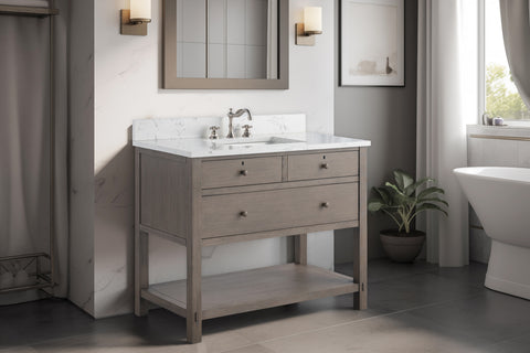 Katie 42" Modern Farmhouse Vanity with Carrara White Top - Driftwood Gray