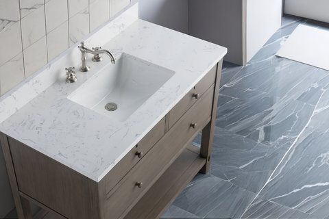 Katie 42" Modern Farmhouse Vanity with Carrara White Top - Driftwood Gray