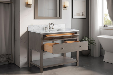 Katie 42" Modern Farmhouse Vanity with Carrara White Top - Driftwood Gray