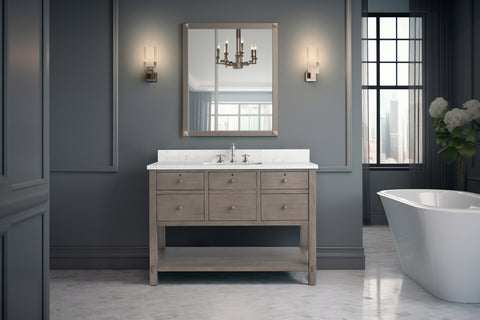 Katie 48" Modern Farmhouse Vanity with Carrara White Top - Driftwood Gray