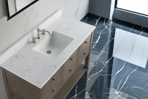 Katie 48" Modern Farmhouse Vanity with Carrara White Top - Driftwood Gray