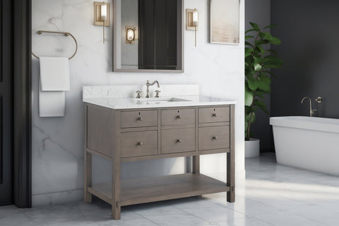 Katie 48" Modern Farmhouse Vanity with Carrara White Top - Driftwood Gray