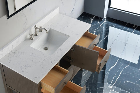 Katie 48" Modern Farmhouse Vanity with Carrara White Top - Driftwood Gray