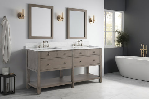 Katie 60" Modern Farmhouse Vanity with Carrara White Top - Driftwood Gray