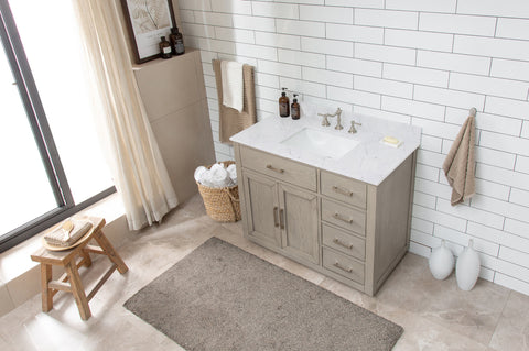 Grace 42" Mid-century Vanity Set with Carrara White Top - Antique Gray Oak