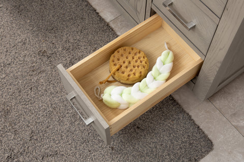 Grace 48" Mid-century Vanity Set with Carrara White Top - Antique Gray Oak (SOLD OUT)