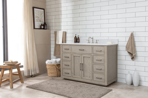 Grace 48" Mid-century Vanity Set with Carrara White Top - Antique Gray Oak (SOLD OUT)