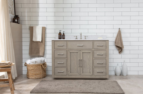 Grace 48" Mid-century Vanity Set with Carrara White Top - Antique Gray Oak (SOLD OUT)