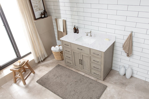 Grace 48" Mid-century Vanity Set with Carrara White Top - Antique Gray Oak (SOLD OUT)
