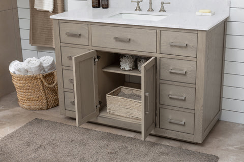 Grace 48" Mid-century Vanity Set with Carrara White Top - Antique Gray Oak (SOLD OUT)