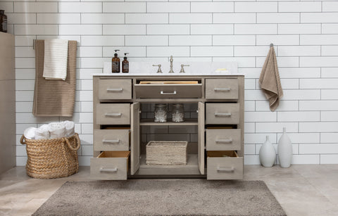 Grace 48" Mid-century Vanity Set with Carrara White Top - Antique Gray Oak (SOLD OUT)