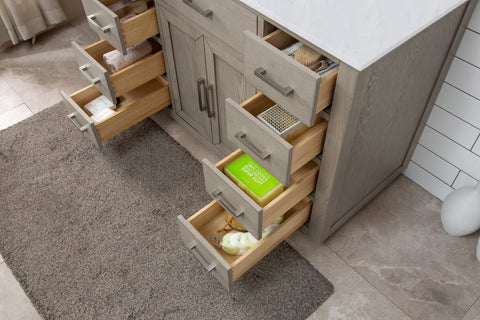 Grace 48" Mid-century Vanity Set with Carrara White Top - Antique Gray Oak (SOLD OUT)