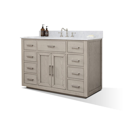 Grace 48" Mid-century Vanity Set with Carrara White Top - Antique Gray Oak (SOLD OUT)