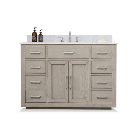 Grace 48" Mid-century Vanity Set with Carrara White Top - Antique Gray Oak (SOLD OUT)