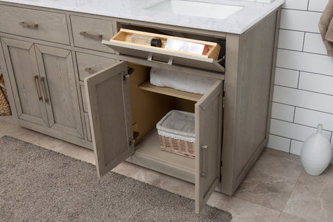 Grace 60" Mid-century Vanity Set with Carrara White Top - Antique Gray Oak